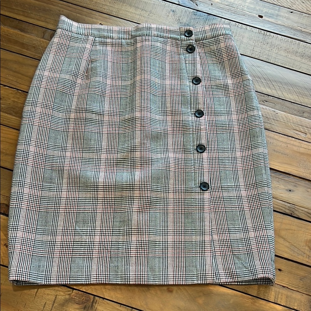 Plaid Button-Down Skirt